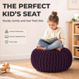 Bravich Purple Chunky Knitted Pouffe Footstool - 50Cm Round - thumbnail 9