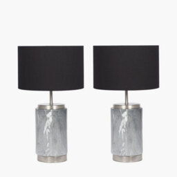 Pacific Lifestyle Set Of 2 Carrara Grey Marble Effect Ceramic Table Lamp - thumbnail 2