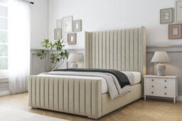 "Sloomy Marlborough Cream Plush Bed Frame With 50""  Upholstered Wingback Headboard 4'6 Double" - thumbnail 2