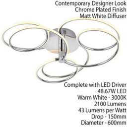 Led Semi Flush Ceiling Light 48W Warm White Chrome Infinity Hoop Strip Feature - thumbnail 2