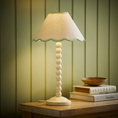 Valuelights Bobbin Green Trim Linen Shade Cream Bobble Table Lamp - image 1