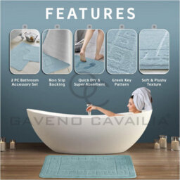 Gc Gaveno Cavailia Grecian Grace 2 Piece Non Slip Bath Mat Set Aqua Quick Dry Water Absorbent Bathroom Shower Mat & Pedestal Set - thumbnail 2