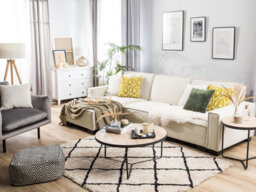 Beliani Corner Sofa Bed 3 Seater Romedal Fabric Beige Right Hand - thumbnail 2