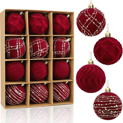 Amorly 12Pcs Burgundy Velvet Christmas Balls,6Cm Flocked Shatter Proof Hanging Baubles,festive Ornaments For Christmas Tree Holiday Decor - image 1