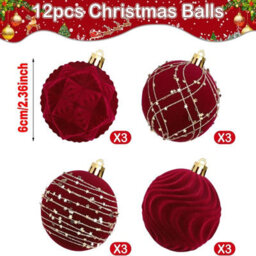 Amorly 12Pcs Burgundy Velvet Christmas Balls,6Cm Flocked Shatter Proof Hanging Baubles,festive Ornaments For Christmas Tree Holiday Decor - thumbnail 2