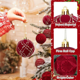 Amorly 12Pcs Burgundy Velvet Christmas Balls,6Cm Flocked Shatter Proof Hanging Baubles,festive Ornaments For Christmas Tree Holiday Decor - thumbnail 3