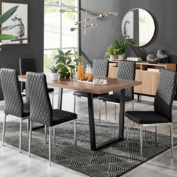 Furniturebox Uk Kylo Brown Wood Effect Dining Table & 6 Black Milan Chrome Leg Chairs
