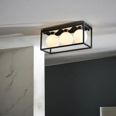 Bubly Bathrooms Angular 2 Ip44 Black Framed 3-Light Bathroom Ceiling Light With Opal Glass Orbs For G9 Led Bulbs - image 1
