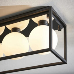 Bubly Bathrooms Angular 2 Ip44 Black Framed 3-Light Bathroom Ceiling Light With Opal Glass Orbs For G9 Led Bulbs - thumbnail 2