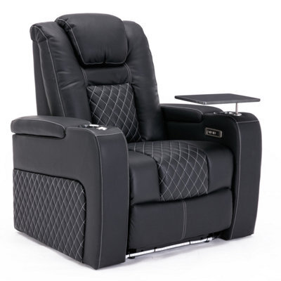 More4Homes Broadway Cinema Electric Recliner Chair Usb Charging Led Base With Tray (Black W White Stitching) - image 1