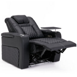 More4Homes Broadway Cinema Electric Recliner Chair Usb Charging Led Base With Tray (Black W White Stitching) - thumbnail 4
