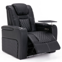 More4Homes Broadway Cinema Electric Recliner Chair Usb Charging Led Base With Tray (Black W White Stitching) - thumbnail 3