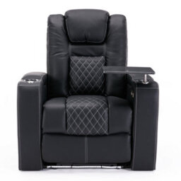 More4Homes Broadway Cinema Electric Recliner Chair Usb Charging Led Base With Tray (Black W White Stitching) - thumbnail 2