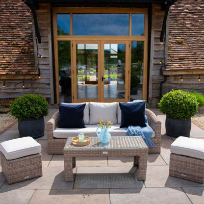 Primrose Living Classic Rattan 5 Seater Garden Furniture Sofa Set With Coffee Table And Footstools - image 1