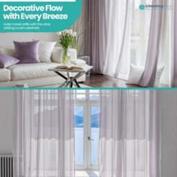 "Neel Blue Voile Curtains Slot Top, 2 Curtains, Silver - 56"" Width X 81"" Drop" - thumbnail 7