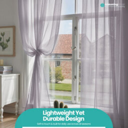 "Neel Blue Voile Curtains Slot Top, 2 Curtains, Silver - 56"" Width X 81"" Drop" - thumbnail 9