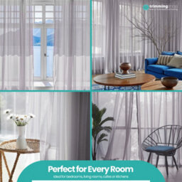 "Neel Blue Voile Curtains Slot Top, 2 Curtains, Silver - 56"" Width X 81"" Drop" - thumbnail 8
