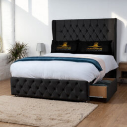 UKBEDFURNITURE Luxor Black Plush Wingback Divan Bed Base With 54 Inch Headboard - No Storage - thumbnail 2