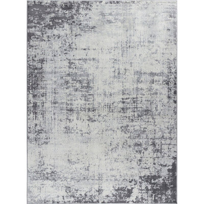 Livabliss Floransa-Abstract Charcoal Grey Off-White Modern Marble Living Dining Bedroom Rug 160 X 215 Cm Easy Care, Non Shedding - image 1