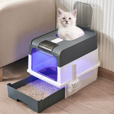 Living And Home Cat Litter Box Kitten Litter Tray Pet Loo With Uv Sterilization,scoop And Lid - image 1