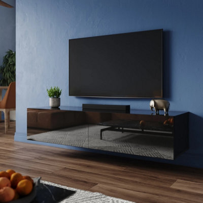 180Cm Black High Gloss Wall Floating Tv Stand Unit Cabinet Storage Door - image 1