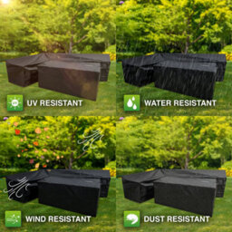 Woodside L Shape Outdoor Garden Corner Sofa & Table Dining Set Cover, Black, Medium Right Side Long - thumbnail 9