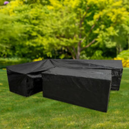 Woodside L Shape Outdoor Garden Corner Sofa & Table Dining Set Cover, Black, Medium Right Side Long - thumbnail 8