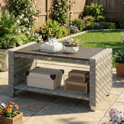 Outsunny Outdoor Coffee Table With Storage Shelf And Slatted Top, Grey - thumbnail 9
