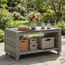Outsunny Outdoor Coffee Table With Storage Shelf And Slatted Top, Grey - thumbnail 8