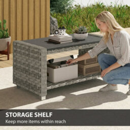 Outsunny Outdoor Coffee Table With Storage Shelf And Slatted Top, Grey - thumbnail 5