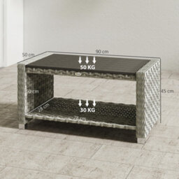 Outsunny Outdoor Coffee Table With Storage Shelf And Slatted Top, Grey - thumbnail 3