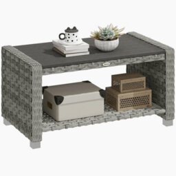 Outsunny Outdoor Coffee Table With Storage Shelf And Slatted Top, Grey - thumbnail 2