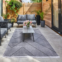 Charcoal Outdoor Rug, Geometric Striped Stain-Resistant Rug For Patio Decks, 3mm Modern Outdoor Area Rug-160Cm X 220Cm - thumbnail 2
