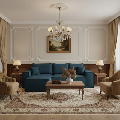 Malaga L Shaped Mdf Corner Sofa Bed Has Storage Dl Pull Out Seat Loose Back Cushions 279X94X181 Turquoise Corduroy Left - image 1