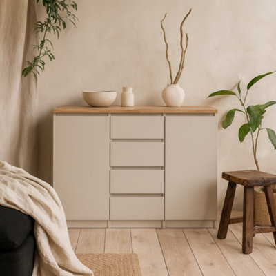 Wyld Haus Budapest Taupe And Natural Oak Effect Sideboard 2 Doors 4 Drawers - image 1