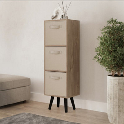 Urbn-Living Urbnliving 80Cm Height 3 Tier Oak Wooden Storage Bookcase Scandinavian Style Black Legs With Beige Inserts