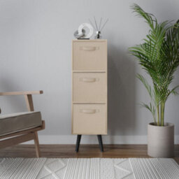 Urbn-Living Urbnliving 80Cm Height 3 Tier Oak Wooden Storage Bookcase Scandinavian Style Black Legs With Beige Inserts - thumbnail 3