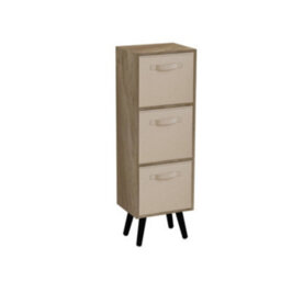 Urbn-Living Urbnliving 80Cm Height 3 Tier Oak Wooden Storage Bookcase Scandinavian Style Black Legs With Beige Inserts - thumbnail 2