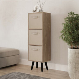 Urbn-Living Urbnliving 80Cm Height 3 Tier Oak Wooden Storage Bookcase Scandinavian Style Black Legs With Beige Inserts