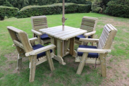 Churnet Valley Garden Furniture Ltd Ergo 4 Seater Set - Sits 4, Wooden Garden Furniture Dining Set W/ Table & Chairs - L220 X W245 X H105 Cm - Min. Assembly Required - thumbnail 2