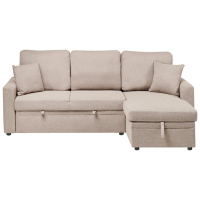 Beliani Corner Sofa Bed 3 Seater Nassjo Faux Linen Light Brown With Storage Left Hand - image 1