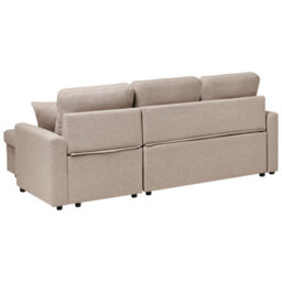 Beliani Corner Sofa Bed 3 Seater Nassjo Faux Linen Light Brown With Storage Left Hand - thumbnail 7