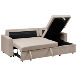 Beliani Corner Sofa Bed 3 Seater Nassjo Faux Linen Light Brown With Storage Left Hand - thumbnail 6