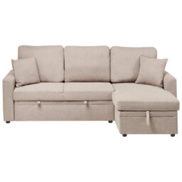Beliani Corner Sofa Bed 3 Seater Nassjo Faux Linen Light Brown With Storage Left Hand - thumbnail 1