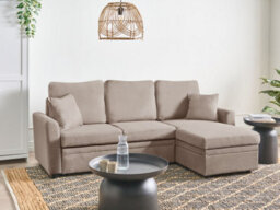 Beliani Corner Sofa Bed 3 Seater Nassjo Faux Linen Light Brown With Storage Left Hand - thumbnail 2