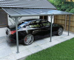 Aluminium Wall Mounted Pergola, Adjustable Pitch & Post Positions, Polycarbonate Roof Lean-To Carport - 10Ft X 18Ft (3.0X5.6M) - thumbnail 1