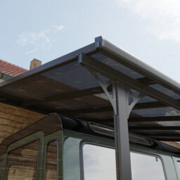 Aluminium Wall Mounted Pergola, Adjustable Pitch & Post Positions, Polycarbonate Roof Lean-To Carport - 10Ft X 18Ft (3.0X5.6M) - thumbnail 5