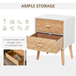 Wyld Haus Sutare 2-Drawer Bedside Table, White And Natural Wood, Chevron Design, 40 X 30 X 55.5 Cm - thumbnail 6