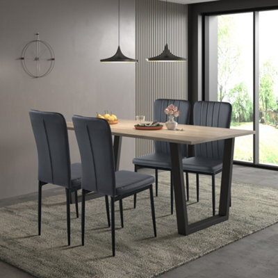 Hallowood Furniture Dudley 180Cm Dining Table Set With 4 Black Faux Leather High Back Chairs - image 1