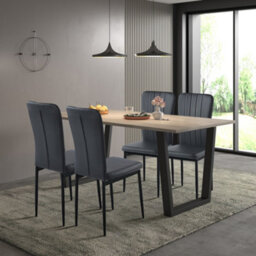 Hallowood Furniture Dudley 180Cm Dining Table Set With 4 Black Faux Leather High Back Chairs - thumbnail 1